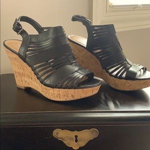 Black wedge sandals
